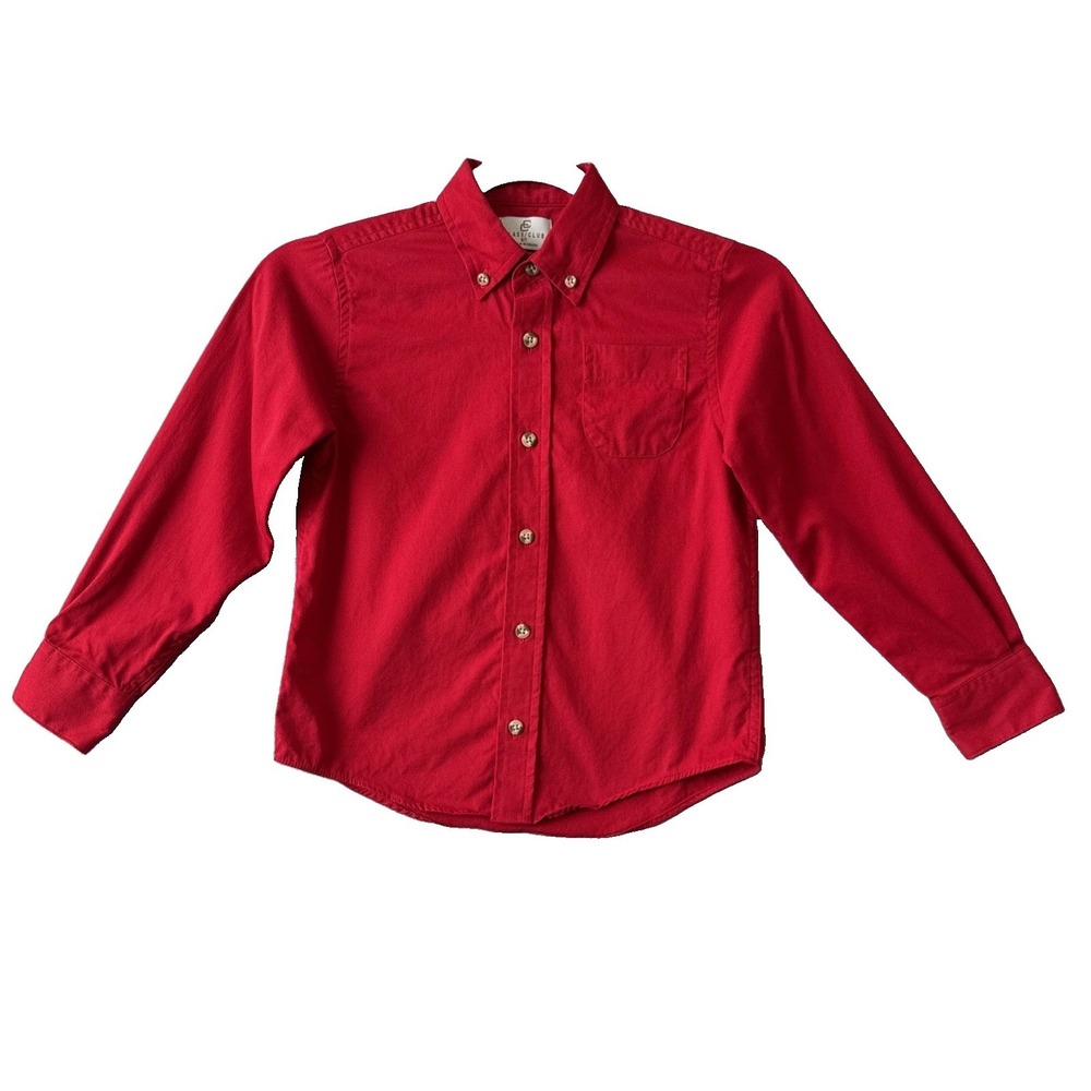 Class Club Boys Red Long Sleeve Button Up Shirt Size 6/7 Holiday Preppy Dressy